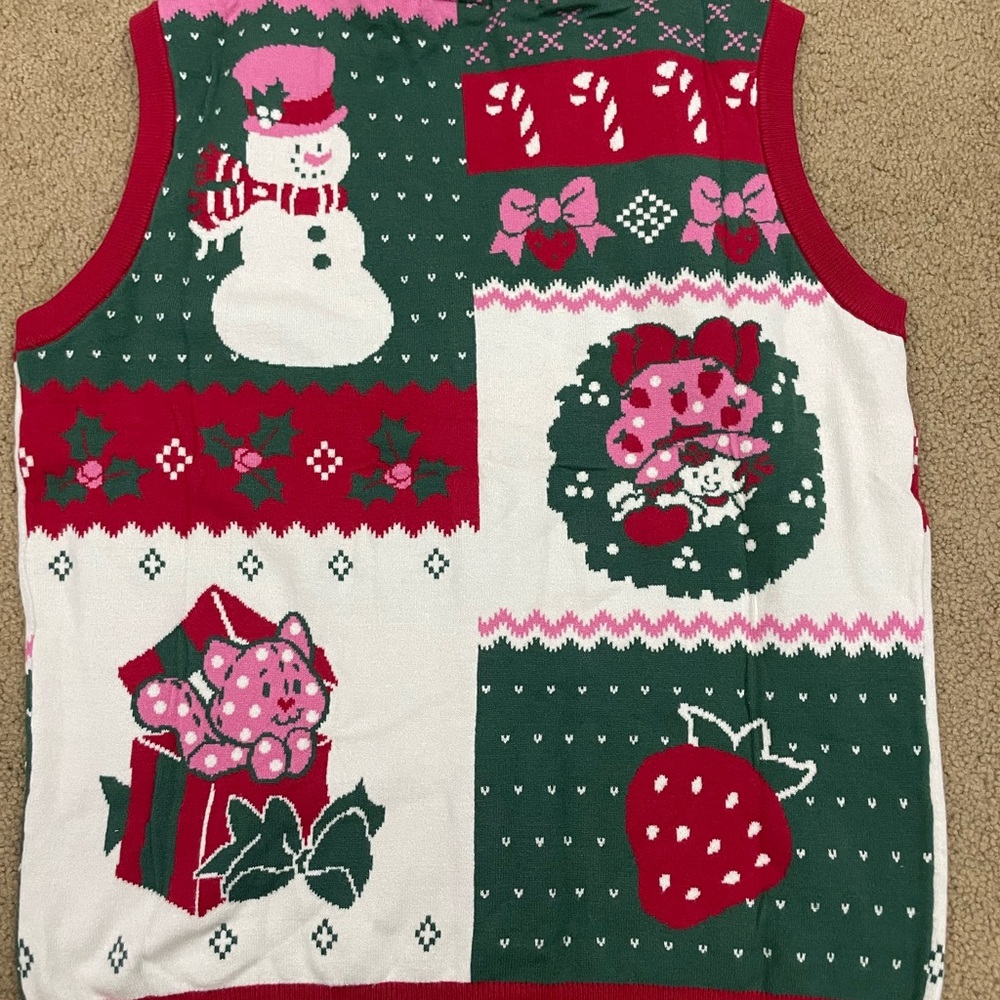 Festive Strawberry Shortcake ugly Holiday Sweater Vest - Picture 6 of 6